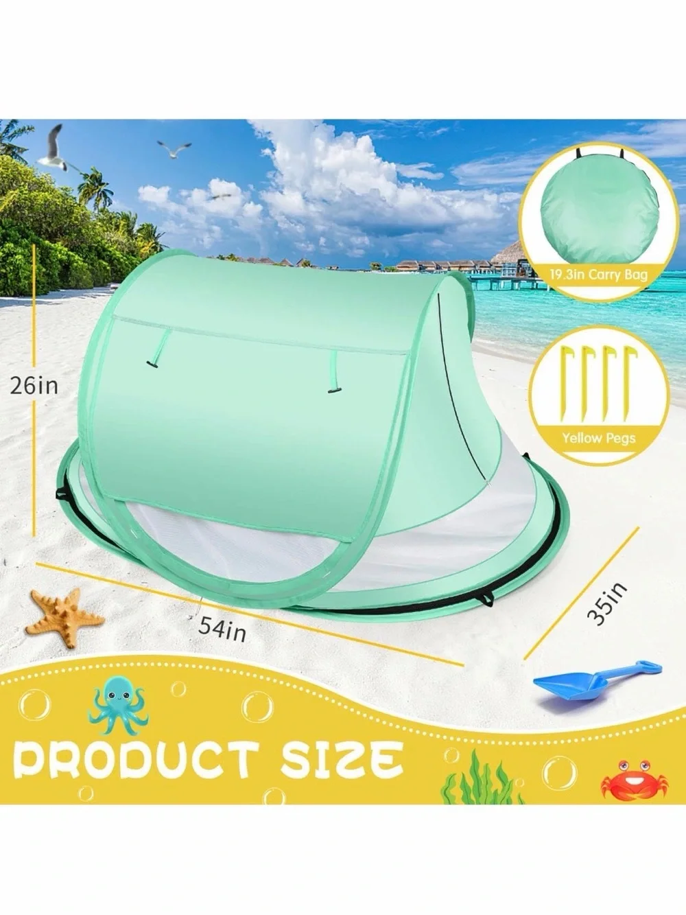 Kapeazo Green Baby👶🏻Pop Up UV Sun☀️Shade Beach🏖️Tent⛺️